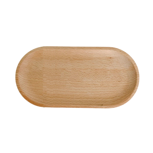 Dezertný tanier s oblými koncami 18 x 10 cm z masívneho dreva svetlohnedý oválny tácek na servírovanie dezertov a pochutín 1