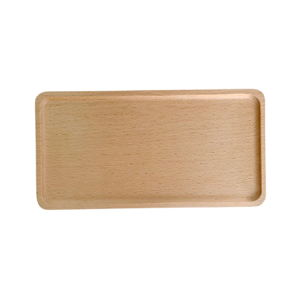 Dezerttányér lekerekített sarkakkal 25 x 13 cm tömör fából világosbarna téglalap alakú tálca desszertek és falatok tálalásához 1