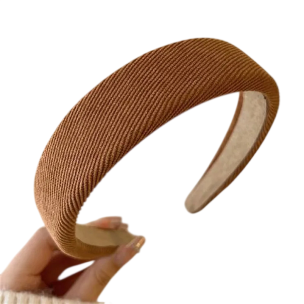 Diadema ancha marrón acanalada para el cabello Tamaño universal Diadema de tela acolchada Diadema estructurada elegante para mujer 1
