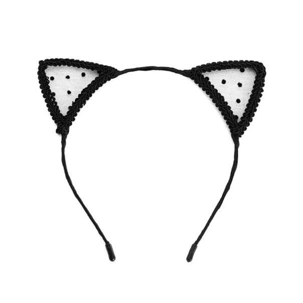 Diadema de encaje con orejitas de gato transparentes de lunares Accesorio de cosplay elegante para fiestas, carnaval y fotografía 1