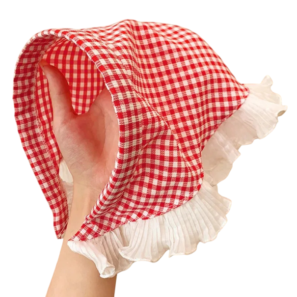 Diadema de tela para mujer con patrón de cuadros y borde con volantes Accesorio para el cabello estilo vintage rojo