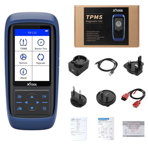 Diagnostický přístroj TPMS na tlak v pneumatikách s aktivací senzorů 315 MHz a 433 MHz s programováním až 8 senzorů modrý s příslušenstvím 1