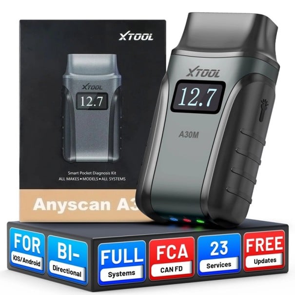 Diagnostický skener do auta s Bluetooth pro iOS i Android s kompletní diagnostikou systémů a Auto VIN se zobrazením napětí a svítilnou šedý 1