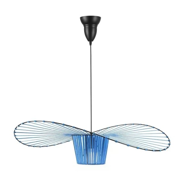Diagonaler moderner Hängeleuchter, Kaltweißes Licht, Designer-Deckenleuchte, Metallsockel, Polyurethan-Farbstreifen, E27-Fassung, LED-kompatibel, 80 cm blau