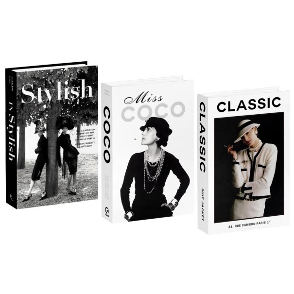 Διακοσμητικά ψεύτικα βιβλία Stylish Miss Coco Classic μη ανοιγόμενες απομιμήσεις βιβλίων μαύρες λευκές διακοσμήσεις για το εσωτερικό σε ράφι βιβλιοθήκης 1