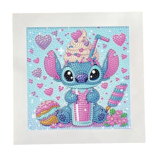 Diamantový obraz 5D pre deti 17x17 cm Motív Stitch Mini sada s rámom Kryštálová maľba Veľké kamienky Roztomilý kreslený DIY obrázok 1