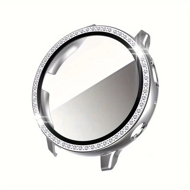 Diamond Case with Integrated Screen Protection for Samsung Galaxy Watch Active 2 44 mm HD Full Coverage Scratch Protection silver