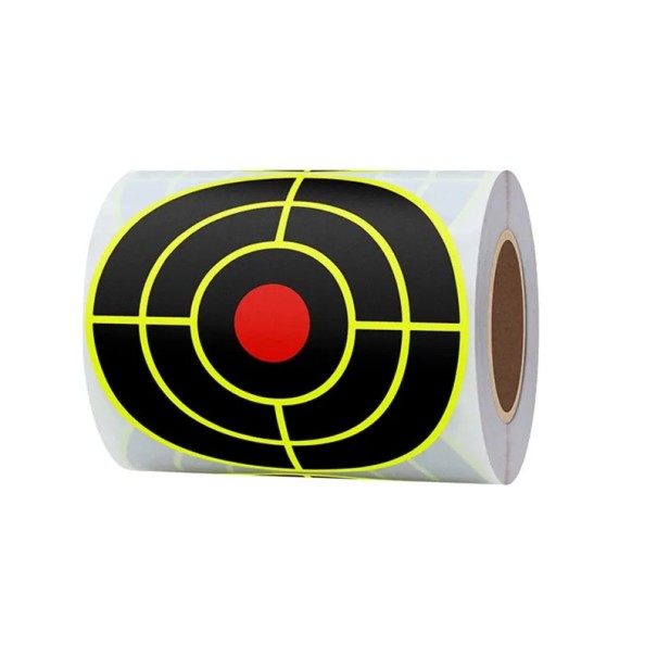 Dianas autoadhesivas reactivas de 3 pulgadas 7,60 cm 100 unidades en rollo Efecto salpicadura Color fosforescente amarillo Dianas para disparo 1