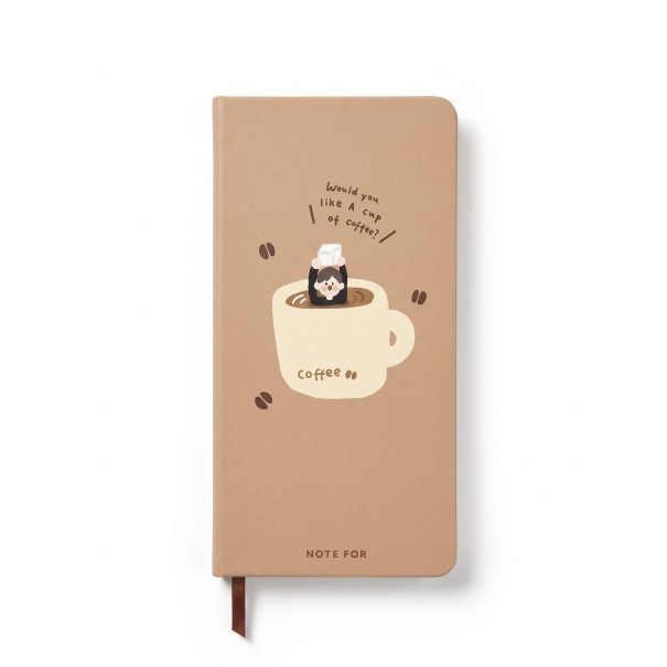 Diario del caffè 187 x 94 mm in colore marrone con segnalibro in raso e disegno di una tazza con programma settimanale per 53 settimane per appunti e piani 1