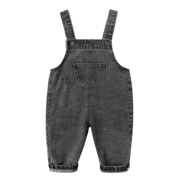 Dicker Jeans-Overall für Babys aus Baumwolle Einfarbiger Overall für Kleinkinder mit Tasche und Knöpfen Stilvoller Unisex-Overall für Jungen und Mädchen schwarz 3