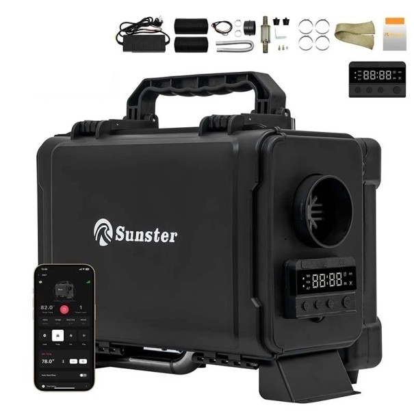 Dieselové topení 8 kW s nádrží 6 l na 12 V i 24 V pro plochu 15 až 20 m² s LCD displejem dálkovým ovladačem a ovládáním z telefonu černé 1