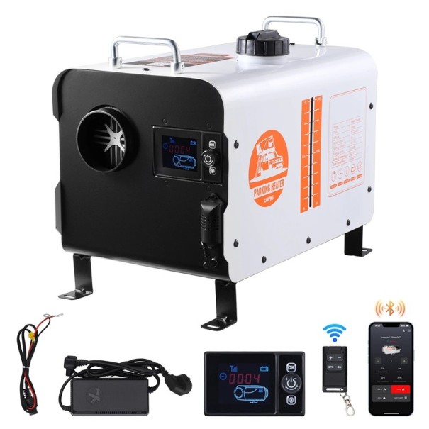 Dieselové topení 8 kW vše v jednom 12 V i 24 V s Bluetooth ovládáním CO alarmem a HD displejem bílo-černé do vozidel i pro venkovní použití 1