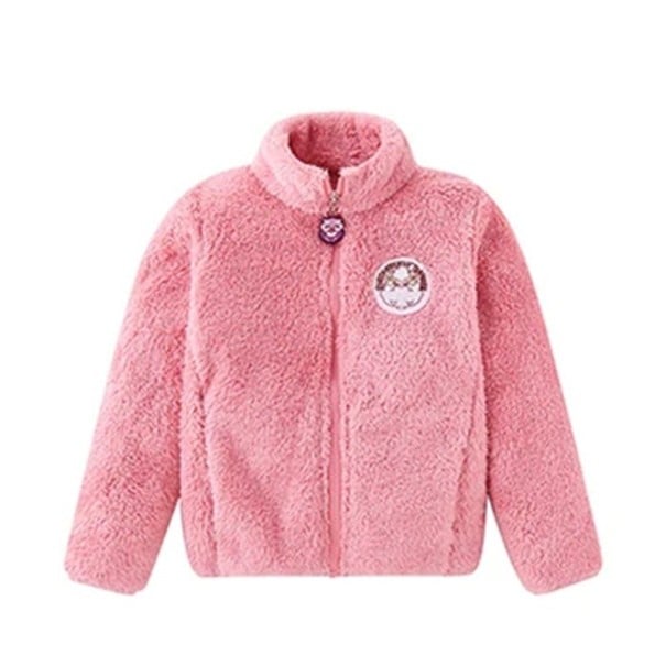 Dievčenská ružová plyšová zimná bunda Zapínanie na zips Vysoký hrejivý stojáčik Jednofarebné prevedenie Hebký materiál Bavlna Polyester 6