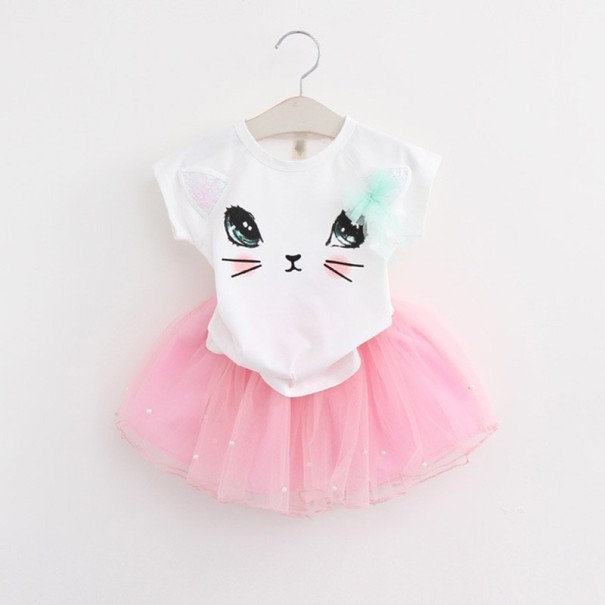 Dievčenská súprava - Tričko + sukňa s mačkou J1895 biela 5