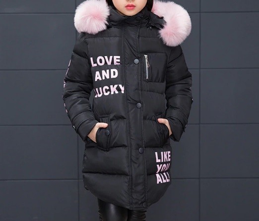 Dievčenská zimná bunda s kožúškom J1290 čierna 11
