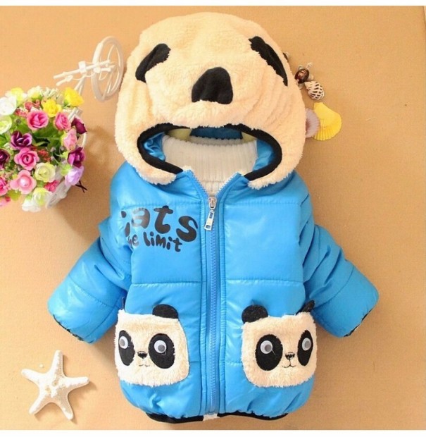 Dievčenská zimná bunda s pandou J2502 modrá 3