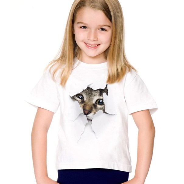 Dievčenské 3D tričko s mačkou J605 4 C