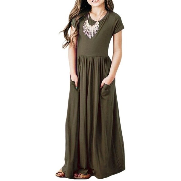 Dievčenské dlhé šaty N84 armádny zelená 5
