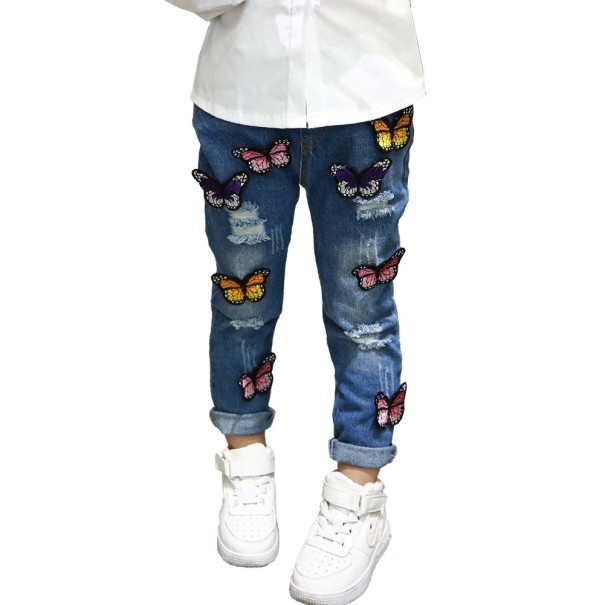 Dievčenské džínsy s farebnými 3D motýľmi 2