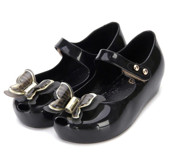 Dievčenské gumové sandále s motýľom čierna 24