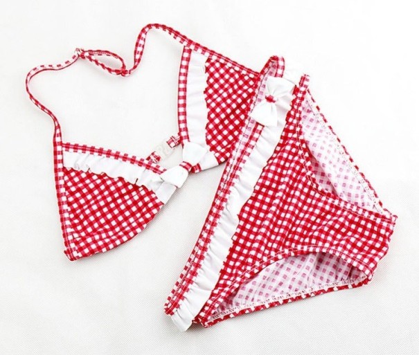 Dievčenské kockované bikiny J1887 červená 12