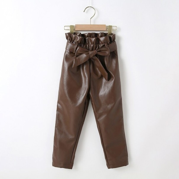 Dievčenské kožené nohavice T2455 kávová 5