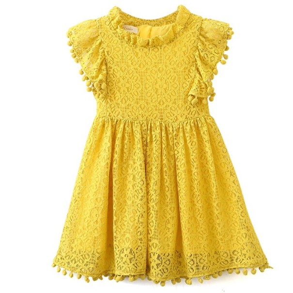 Dievčenské krajkové šaty žltá 3