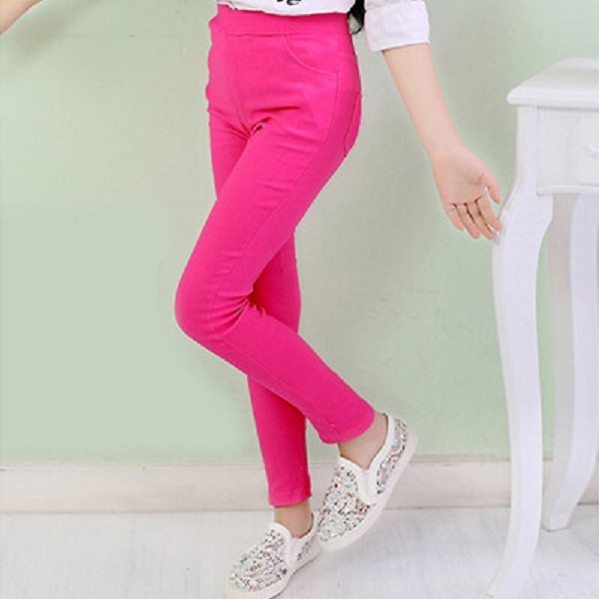 Dievčenské nohavice s elastickým pásom - Tmavo ružové 5
