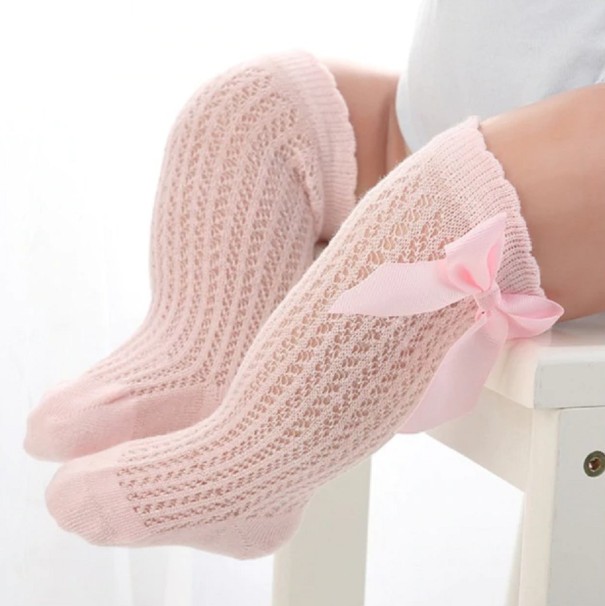 Dievčenské pletené ponožky s mašľami ružová 2-3 roky