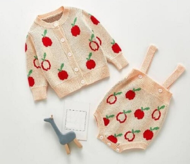 Dievčenské pletený sveter a body s čerešňami marhuľová 12-24 mesiacov