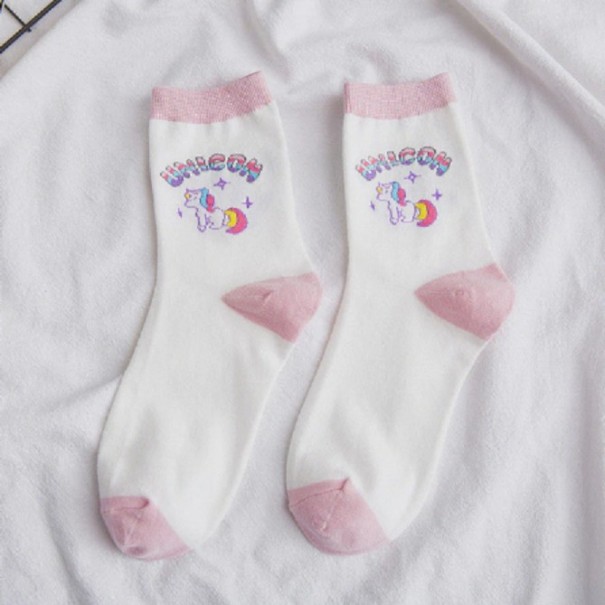 Dievčenské ponožky s jednorožcovi biela