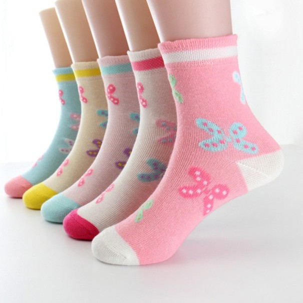 Dievčenské ponožky s kvetinami - 5 párov 9-11 rokov