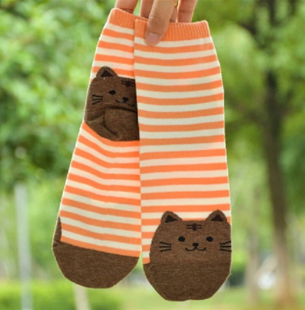 Dievčenské ponožky s mačičkami oranžová