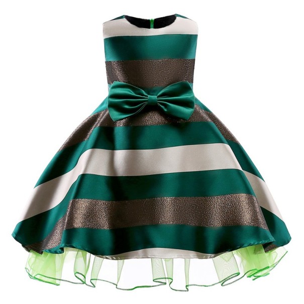 Dievčenské pruhované šaty s mašľou J1271 zelená 10