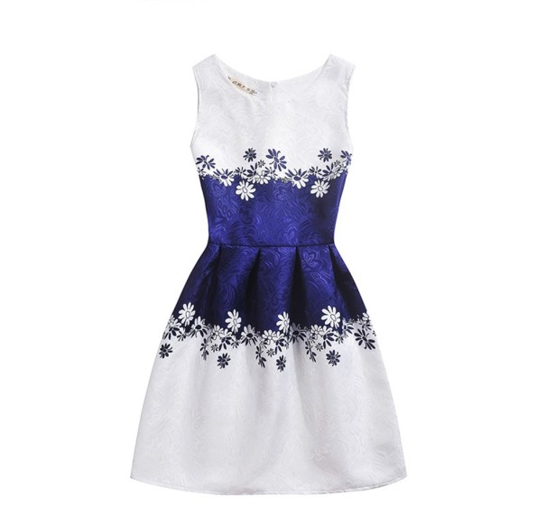 Dievčenské šaty s kvetmi - Modro-biele 11