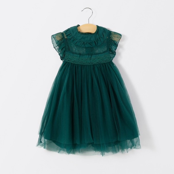 Dievčenské šaty s tylovou sukňou N102 tmavo zelená 2