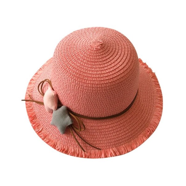 Dievčenské slamený klobúk s hviezdami lososová