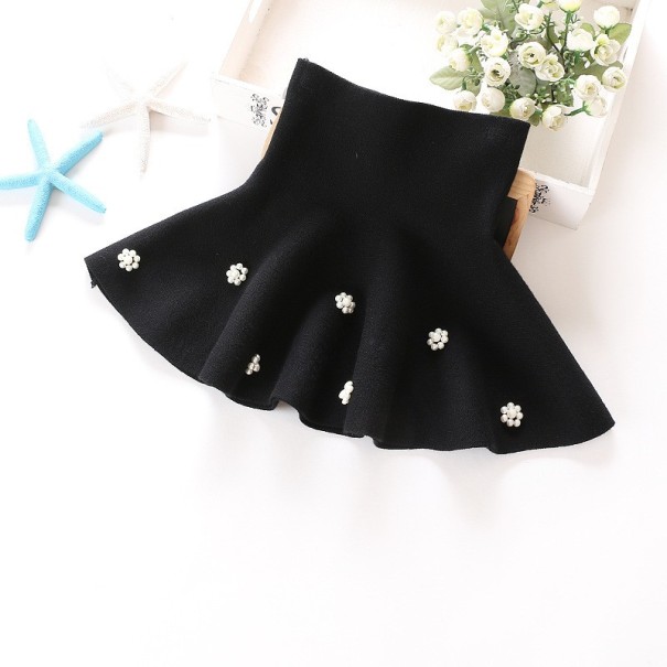 Dievčenské sukne s vysokým pásom a perlovými kvetinami J1278 čierna 5