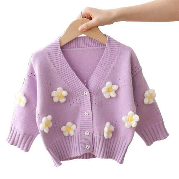 Dievčenské sveter s kvetinami L659 levanduľová 2