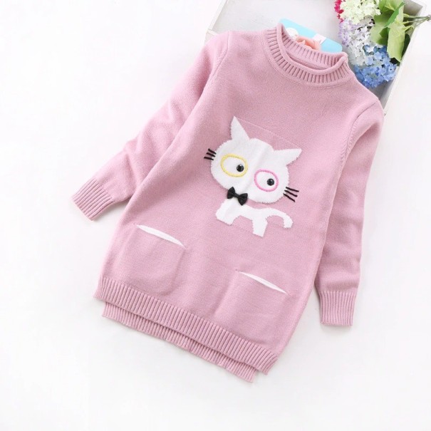 Dievčenské sveter s mačkou L648 ružová 8