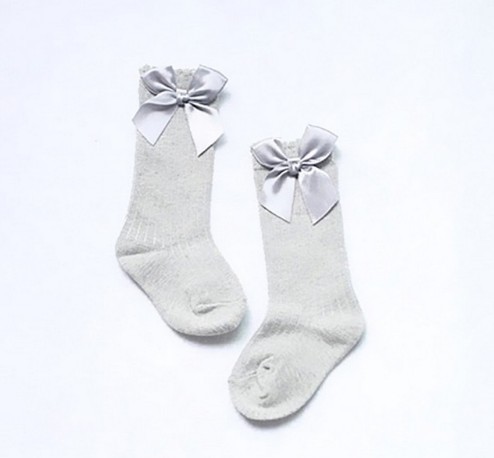 Dievčenské vysoké ponožky s mašľou J891 sivá 0-2 roky
