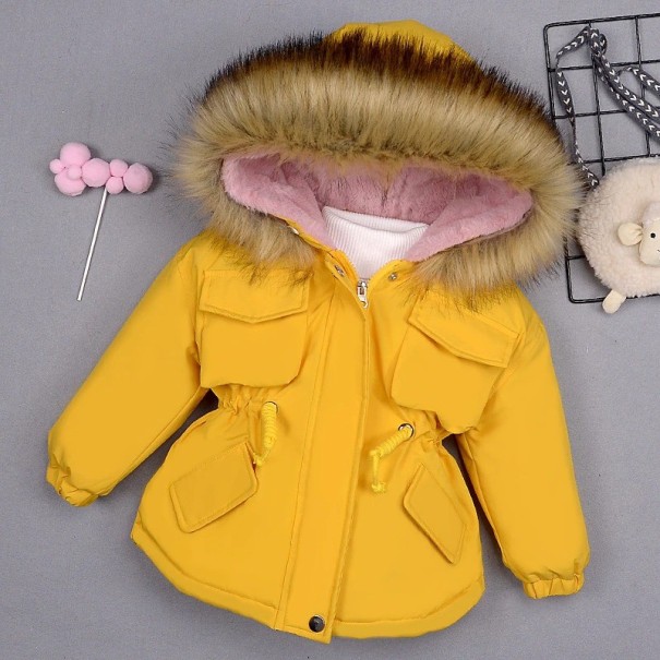 Dievčenské zimné kabát L1905 tmavo žltá 6