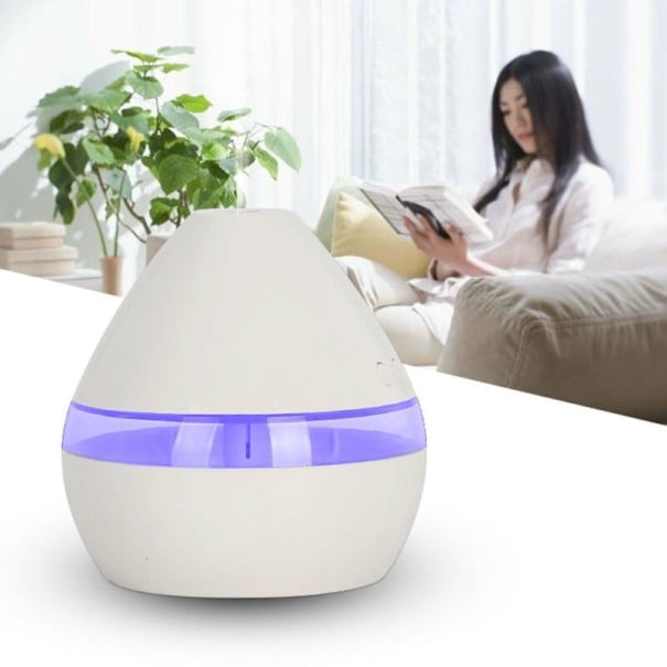Diffuseur d'arômes pour huiles essentielles en forme de goutte Réservoir 300 ml Bande translucide rétroéclairée Alimentation USB blanc