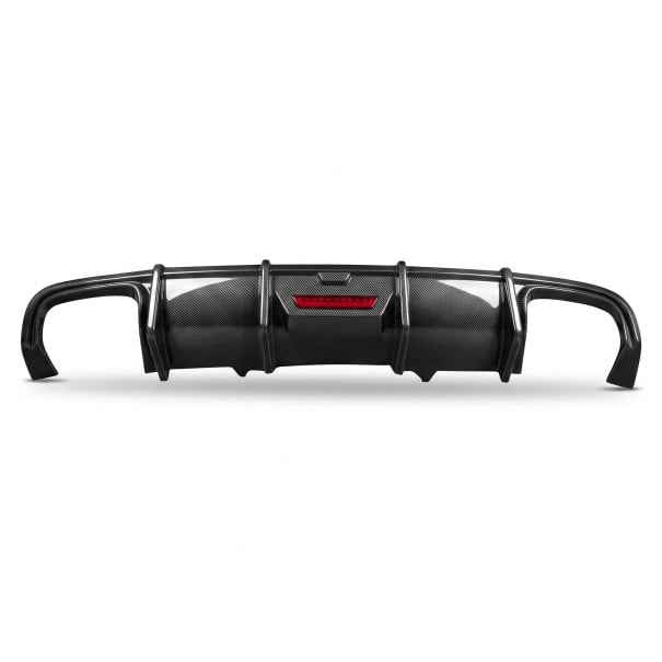 Difuzor posterior al bara cu lumină LED și 4 nervuri, plastic ABS, aspect carbon negru lucios, pentru Audi A4 B9 Sedan Standard 2017–2018 1