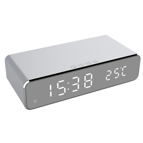 Digital Alarm Clock with Wireless Charger grey
