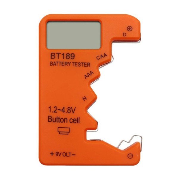 Digital batteritester BT189 LCD-display energimåler 9V AA AAA knapcellebatterier ABS-materiale universelt hjemmeværktøj orange