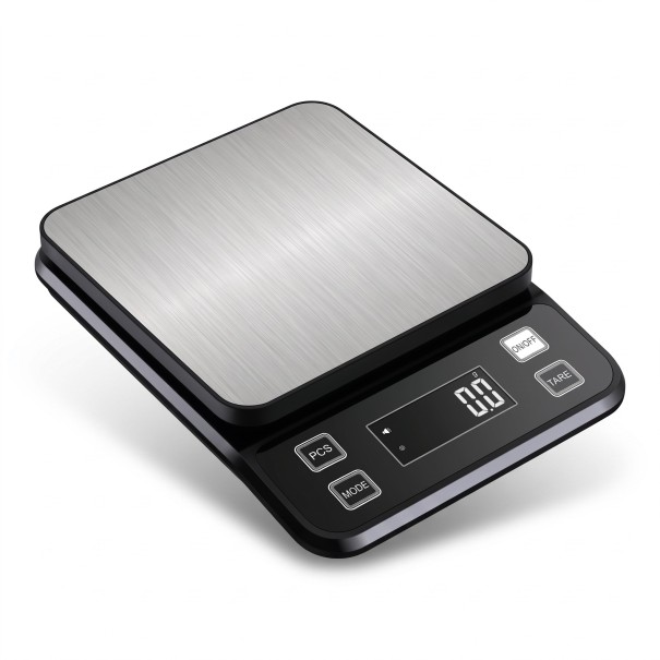 Digital Kitchen Scale with LCD Display, Fully Waterproof, 3 kg / 0.1 g, Stainless Steel, Black with Silver, for Baking and Weighing Food 1