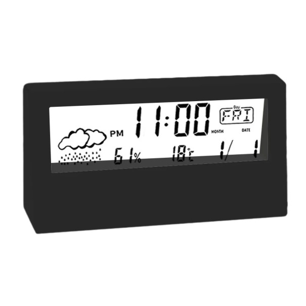 Digital termometer med hygrometer och väckarklocka 13 x 7 cm LCD-display ABS-plast Intern temperatur- och fuktighetsmätning Upprepad larm svart