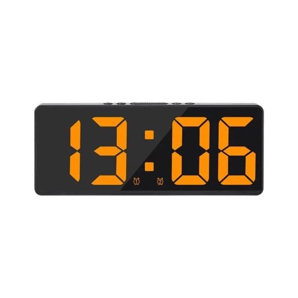 Digital väckarklocka med röststyrning 17 cm LED-display Spegelyta 5 ljusstyrkenivåer USB-strömförsörjning 12/24 timmar Stör ej-läge orange