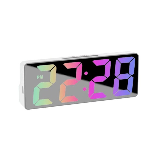 Digital vækkeur med farvedisplay 15,8 x 5,9 x 2,5 cm Type-C strømforsyning Dobbelt vækkeur Temperaturdisplay Dato Nattilstand Søvnfunktion hvid